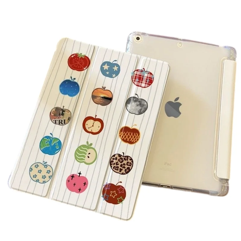 Creative Apple Pattern Pen Slot Tablet Case For iPad 2026 Air 8 7 6 4 3 2 1 Pro 2024 11in 12th 11 10 9 8 7 6 5th Cover
