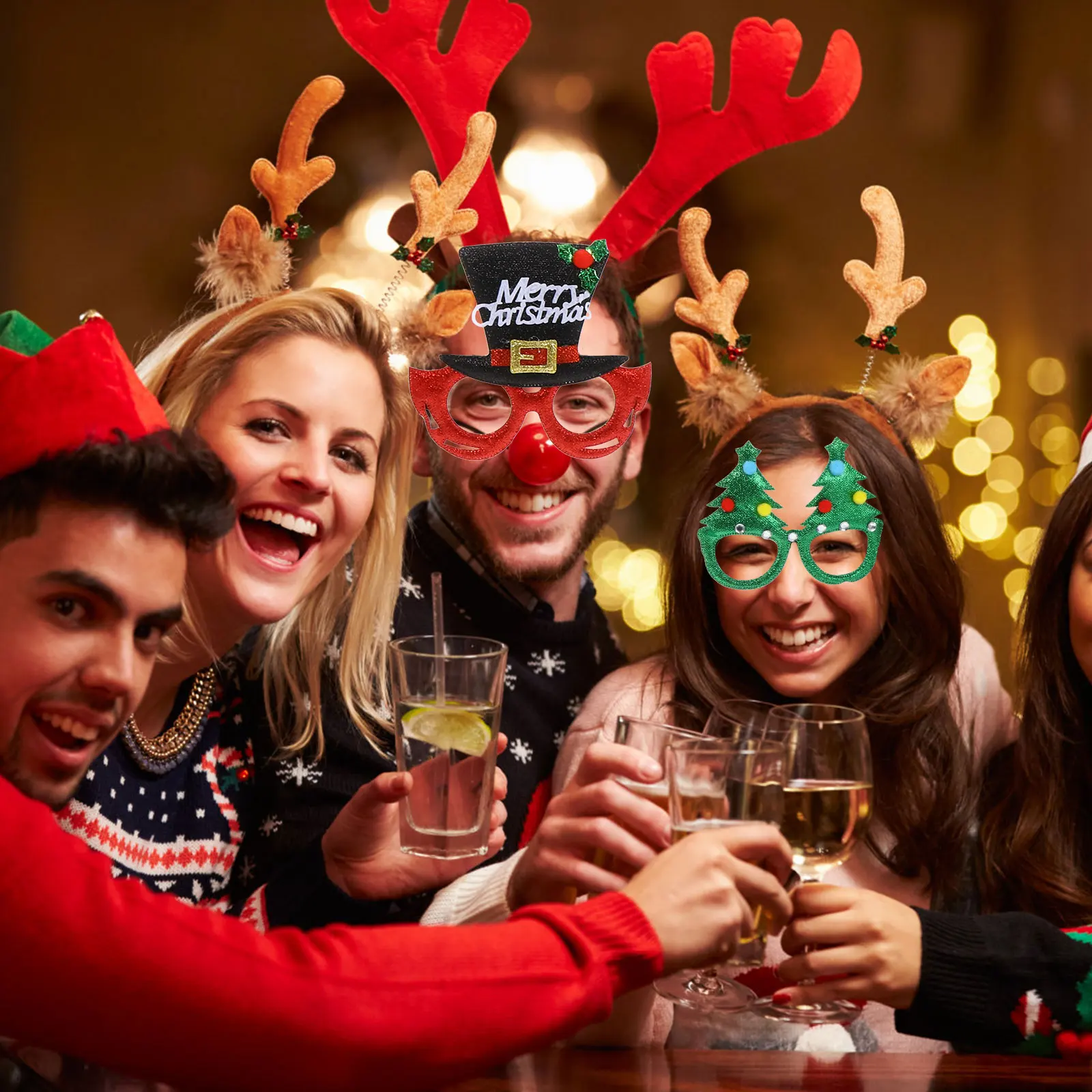 

1Set Christmas Party Prop Premium Xmas Hat Glasses Frames Headband Prop Festival Costume Accessory Fun Party Supply Decoration