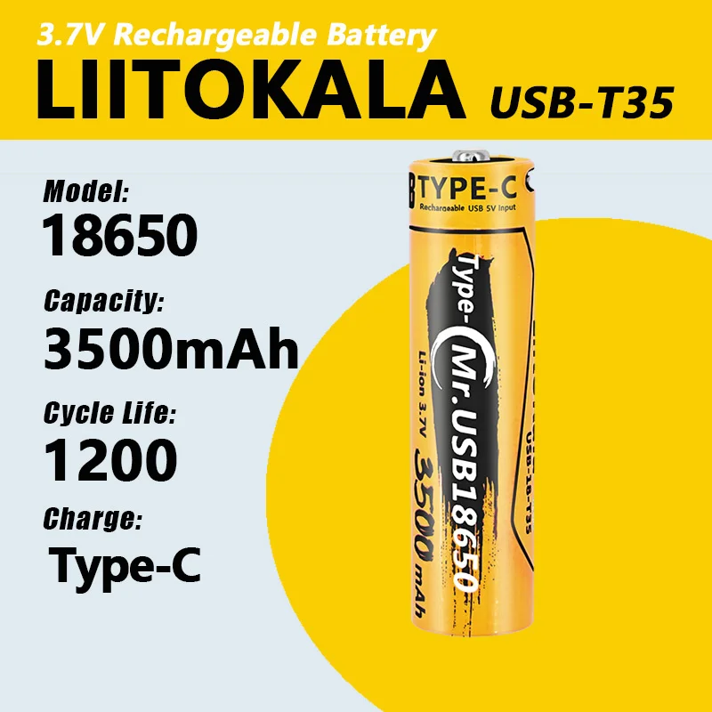 

1-30pcs LiitoKala USB-18-T35 Type-C 5V Input 3.7V 18650 3500mAh Capacity Rechargeable Lithium USB Battery for Toy Keyboar