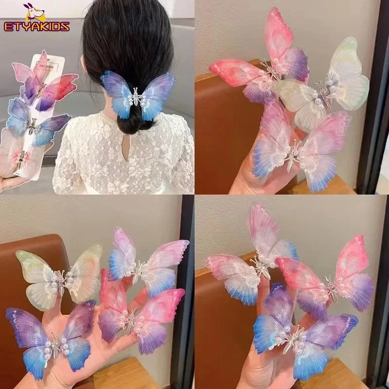 

Moving Butterfly Double Layer Tulle Butterfly Hair Clip Kids Colorful Hairpin Sweet Cute Barrette Accessories for Girls Children