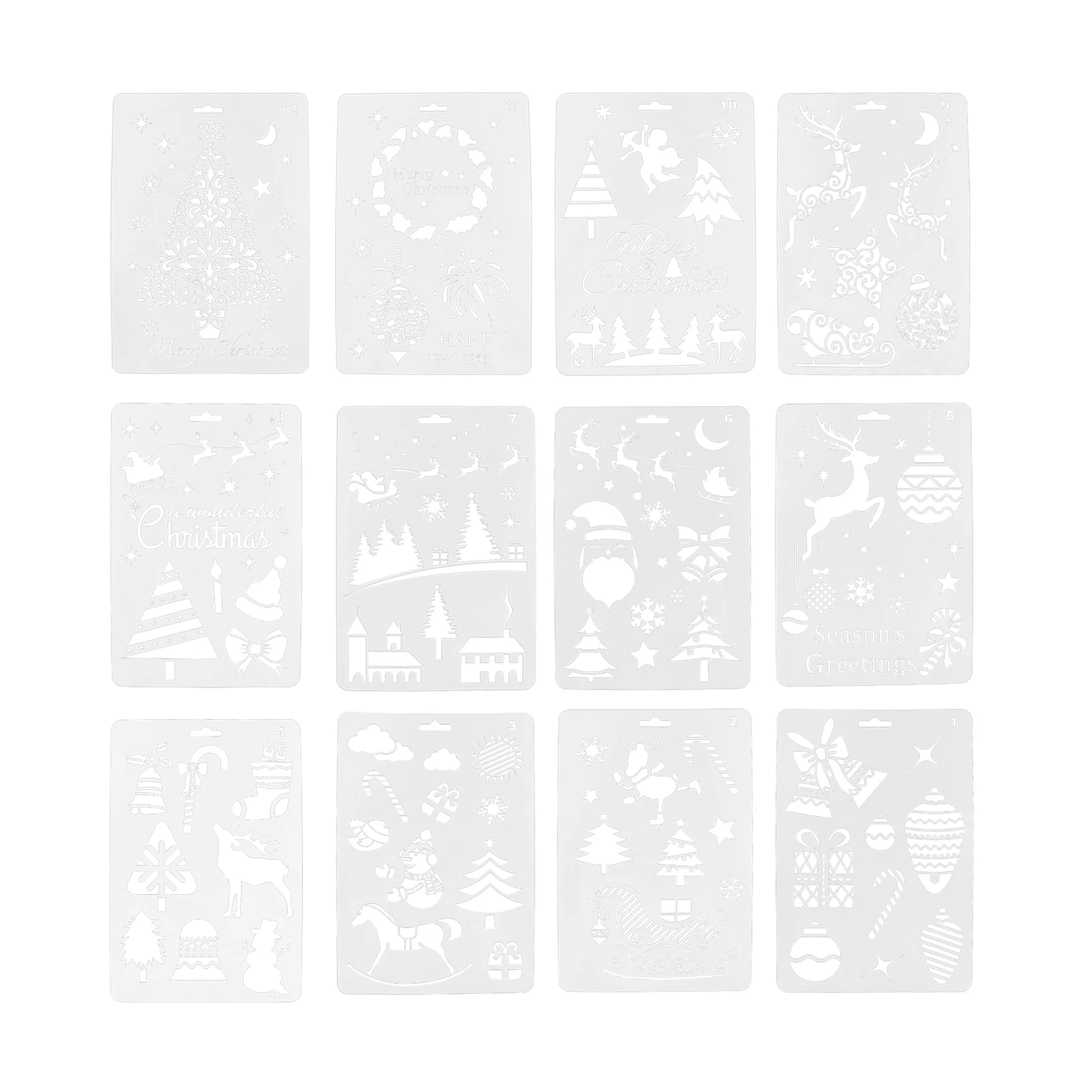 

12 Pcs Painting Template Lightweight Pet Plastic Christmas Stencils Hollow Out Theme Wood Drawing DIY Creative Gift