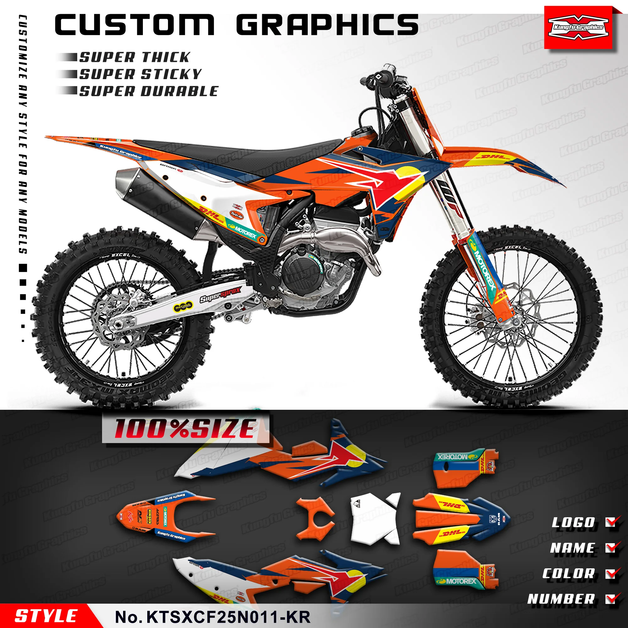 KUNGFU GRAPHICS Graphics Sheet Racing Sticker for KTM 125 300 SX SXF XC XCF 25 26 & SXF FACTORY EDITION 2024, KTSXCF25N011-KR