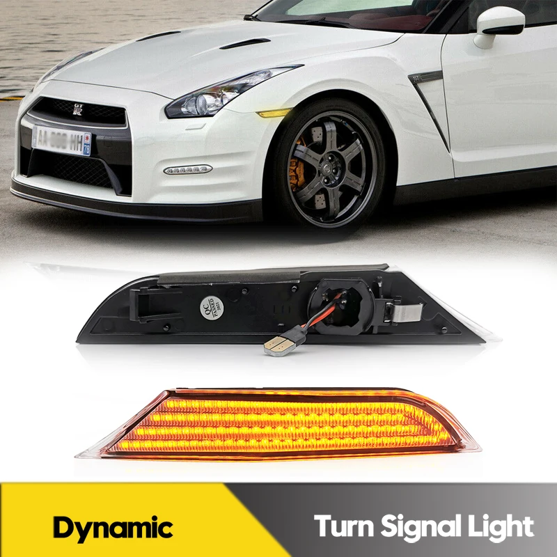 2Pcs For Nissan GTR R35 Coupe GT-R 2007-2022 LED Dynamic Side Marker Light Turn Signal Blinker Lamps Car Accessories 26185-62B0A