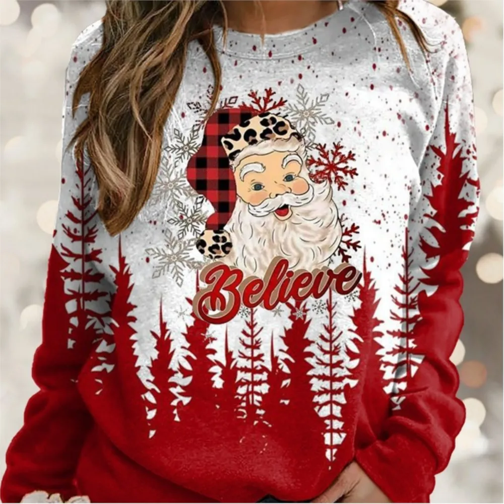 

Модный рождественский пуловер с оленями в стиле ретро, толстовки с капюшоном, 2025 г., женская толстовка с круглым вырезом и длинными рукавами с рождественским принтом