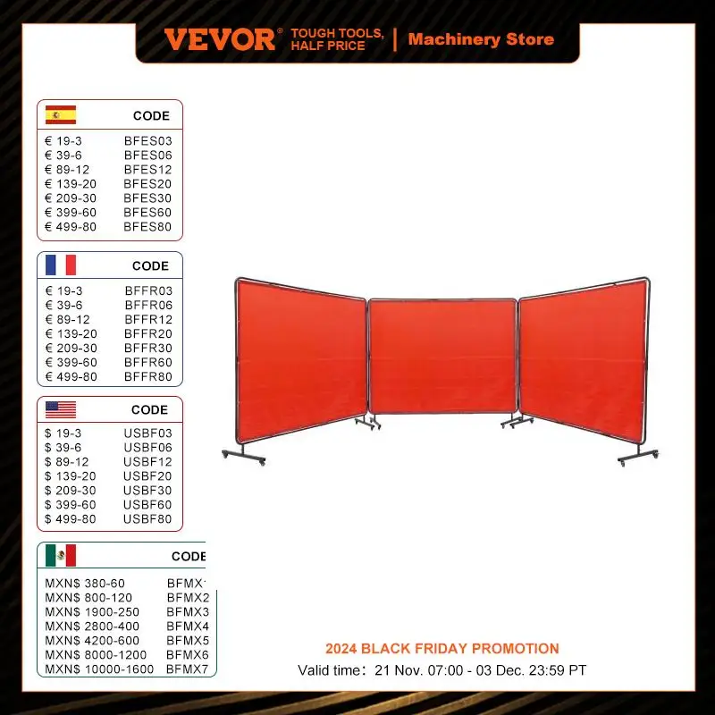 VEVOR Welding Screen with Frame Panel Welding Curtain Screens on 12 Swivel Wheels 6 Lockable Moveable Professional for Workshop