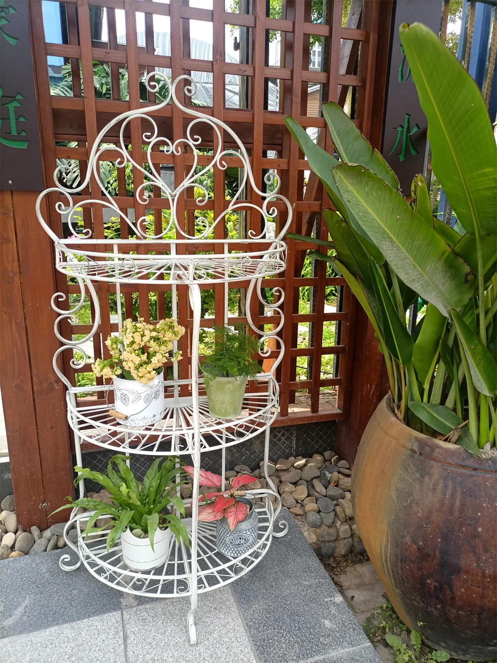 Stunning 3-Tier Half Round Iron Stand for Flowers | 74cm x 37cm x 142cm