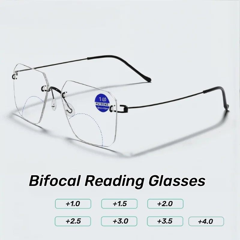 Bifocal Reading Glasses Men Fashion Oversized Presbyopia Glasses Women Look Far and Near Anti Glare Hyperopia Eyeglasses