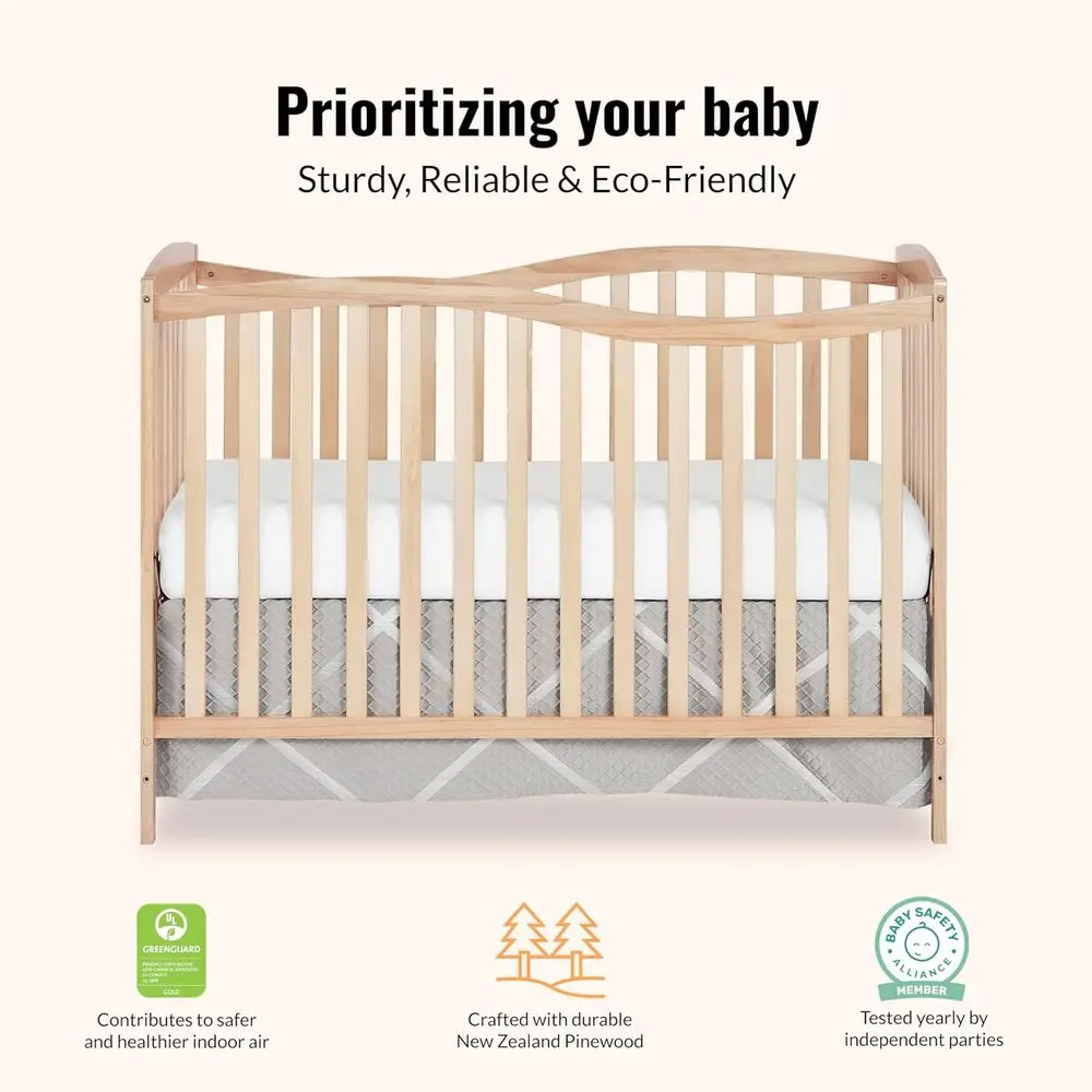 سرير أطفال تشيلسي 5 في 1 قابل للتحويل بالحجم الكامل باللون الطبيعي، GreenGuard Gold & JPMA، خشب الصنوبر، 4 مرتبات، يتحول إلى Tod #5