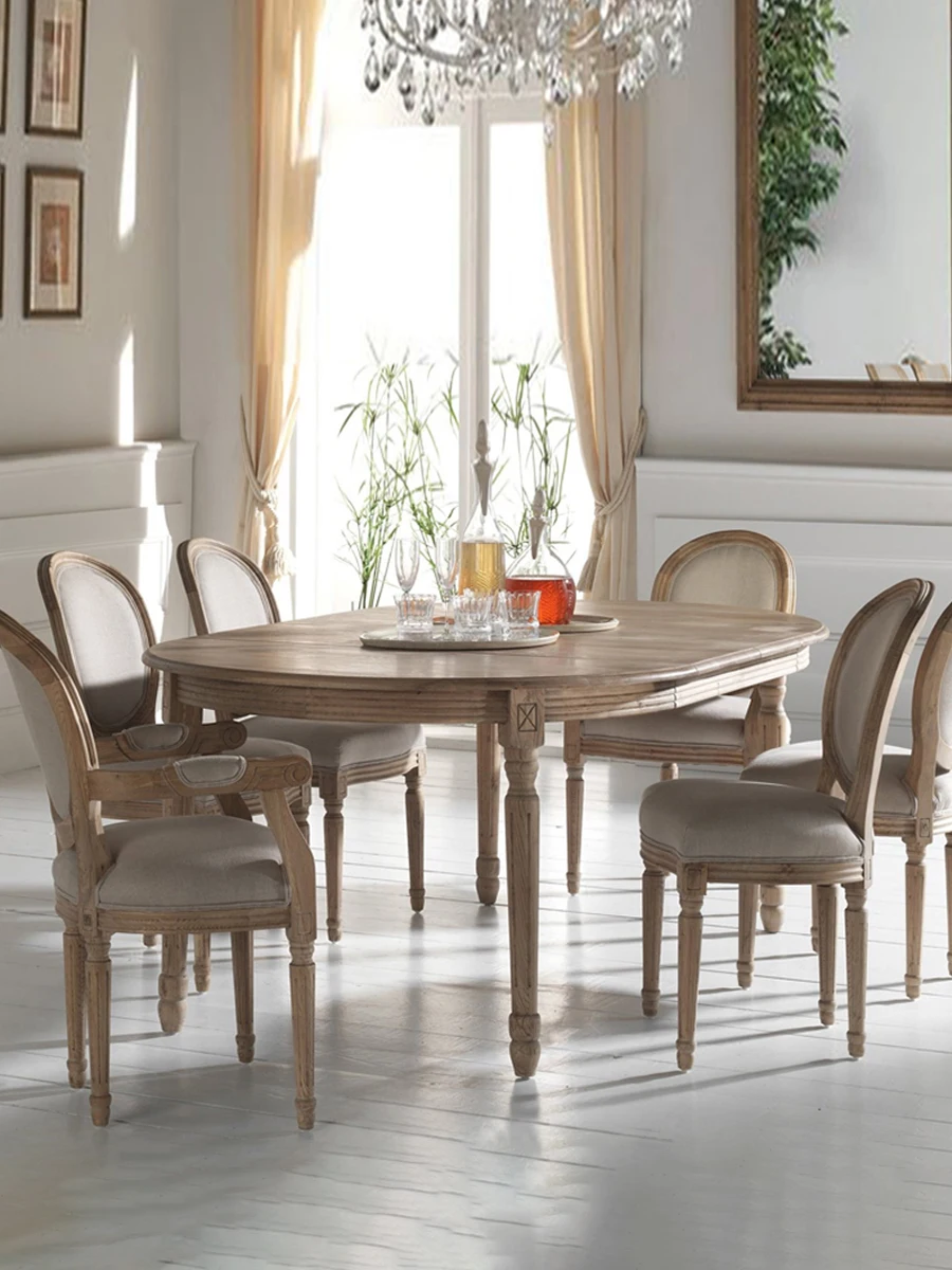 Solid wood dining table and chair combination modern minimalist elliptical  rectangular extendable