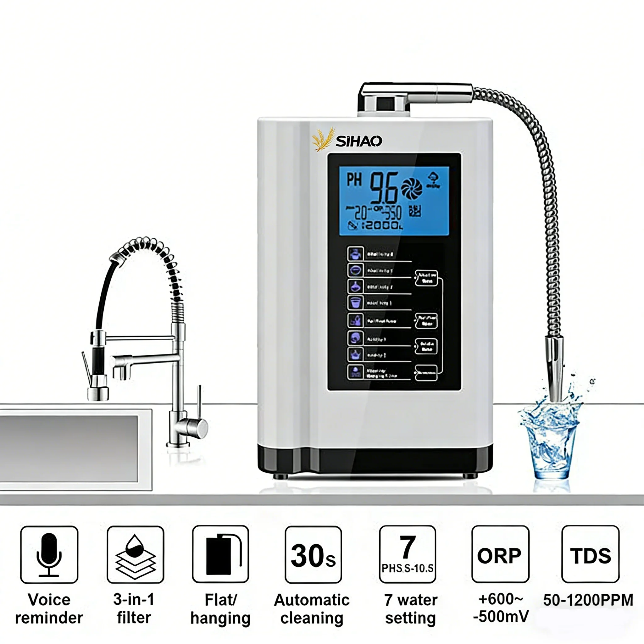 SIHAO Alkaline Water Machine Ionizers Produces PH 3.5-10.5 Alkaline Acid Water Water Filter System for Home