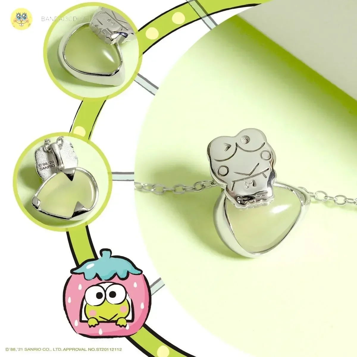 Sanrio Jewelry Fantasy Paradise Keroppi Leaf Gemstone 925 Sterling Silver Necklace Kawaii Sanrio Accessories Girl\'s Gifts