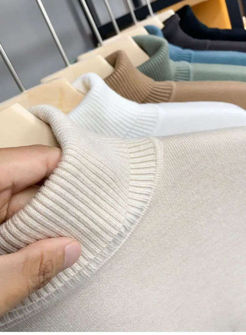 Winterpullover für Herren, Plus-Velours, Verdickter Reverskragen, Gestrickte Pullover, Einfarbig, Dickes Unterteil, Lässiger Warmer Pullover, L-5XL – Detail 8