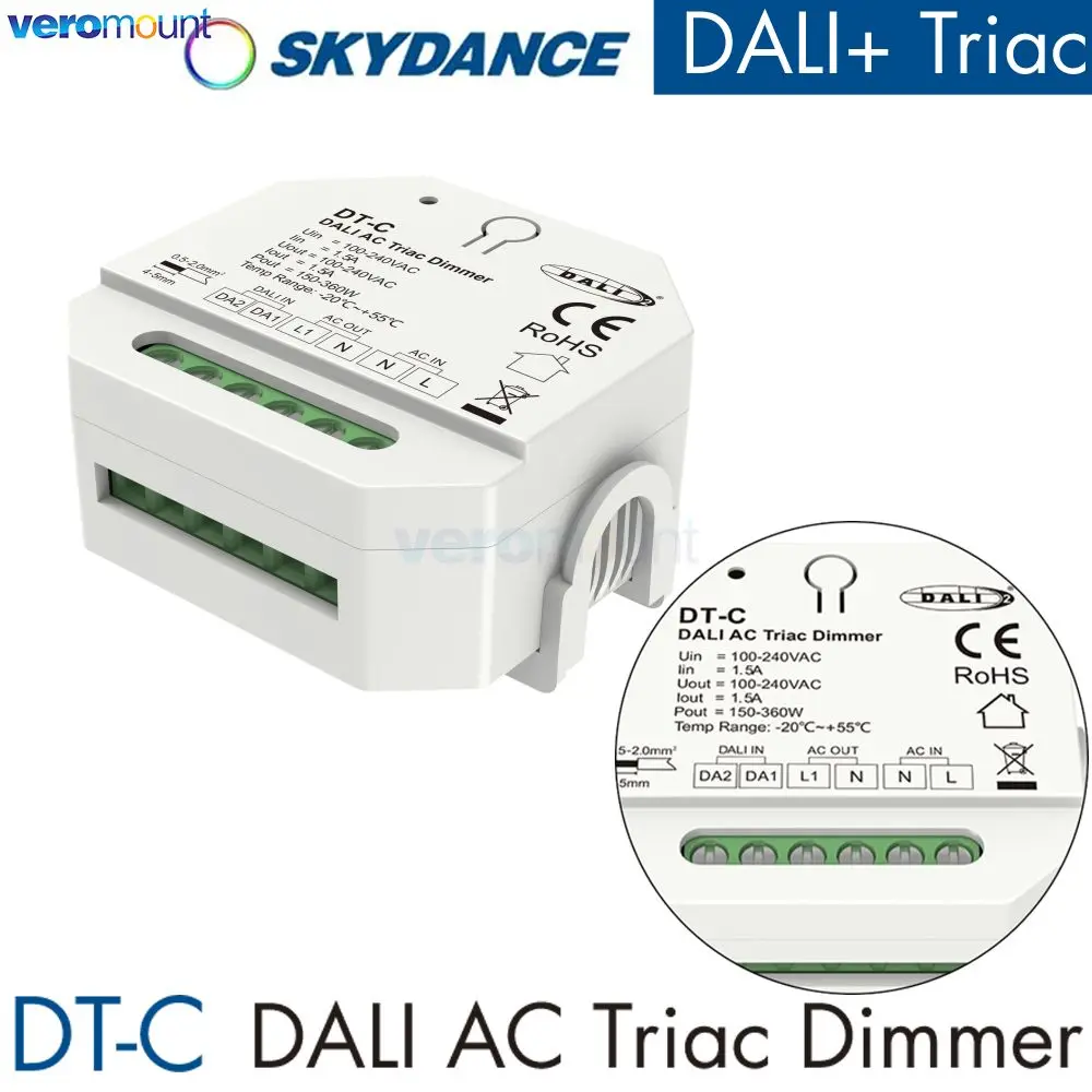 Skydance 150-360W 100-240V AC Triac DALI Dimmer DT-C (DT4) Push Switch Dimming Trailing Edge for Single Color Dimmable LED Lamps