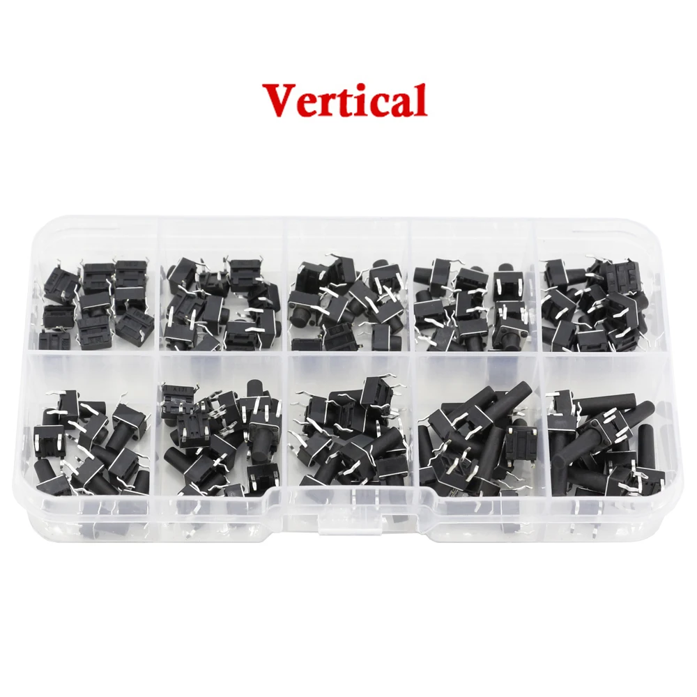 100 PCS 10 Models 6*6 Tact Switch Tactile Push Button Switch Kit Height: 4.3 5~16MM DIP 4P Micro Switch 6x6 Key Switch