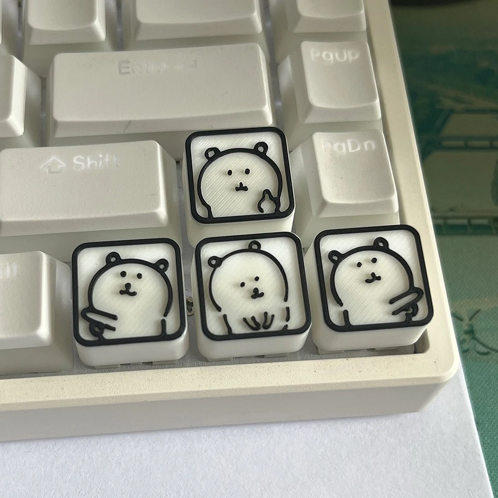 

4 клавиши, колпачки для клавиш с мультяшным медведем, 3D полупрозрачные колпачки для клавиш, милые персонализированные колпачки для клавиш со стрелками, аксессуары для игровой механической клавиатуры
