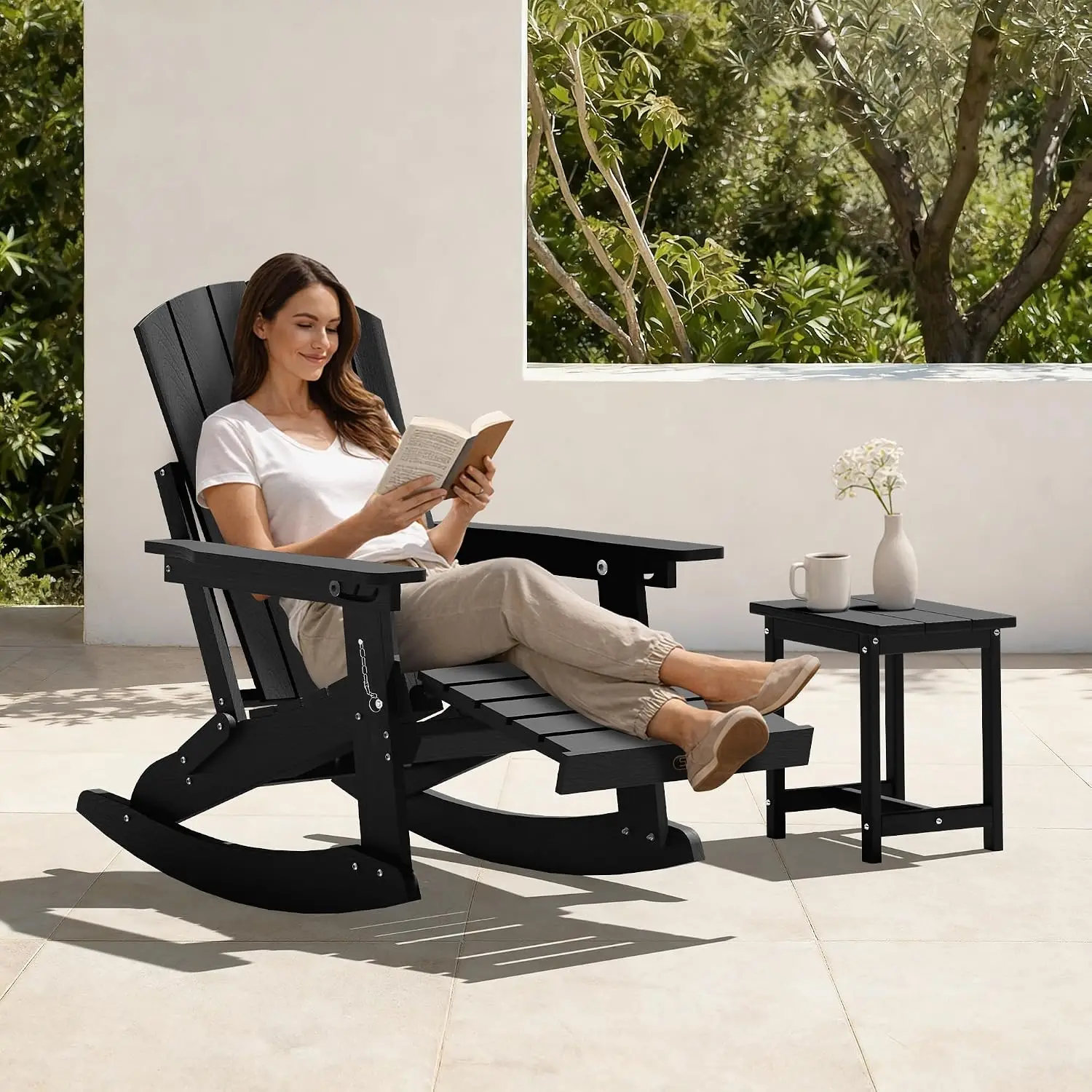 HDPE Adirondack Rocking Chair with Retractable Ottoman, Weather Resistant Foldable Heavy-Duty Outdoor Rocker, Customized