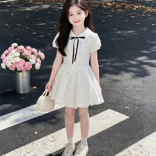 Girls' summer dress 2026 new stylish children's Korean version college style stunning summer short sleeved princess dress