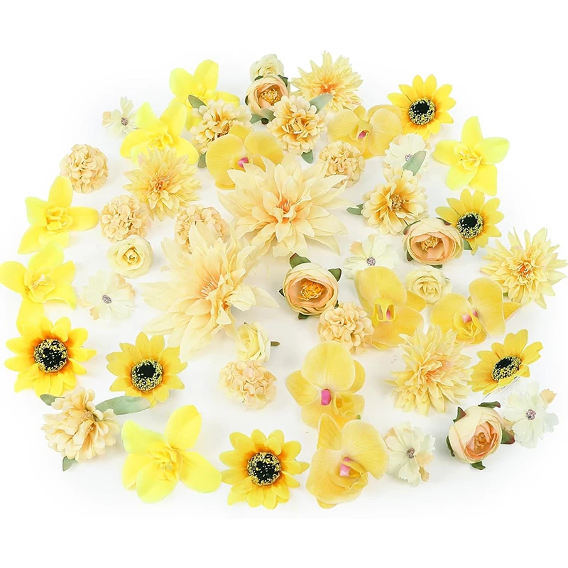 Yellow Artificial Flowers Heads Silk Fake Flowers for Home Decor Party Wedding Decoration DIY Valentine's Day Gifts Accessories