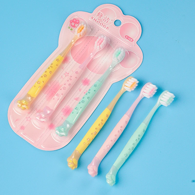 3pcs/box Kids Toothbrushes Soft Bristles for Gum Care Cat Paw for Tongue Cleaning Independent Packaging for 3 - 12 Years Old Kid