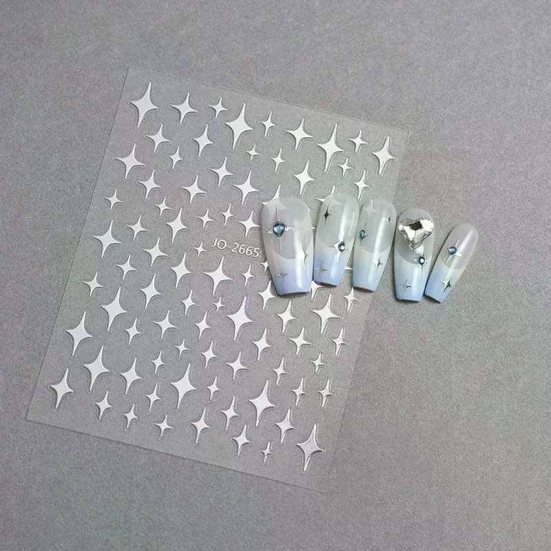 1 szt. Białe Czarne Naklejki na Paznokcie z Gwiazdami Nieregularne Pentagramy Różowe Laserowe Błyszczące Brokatowe Ozdoby do Manicure Sliderki