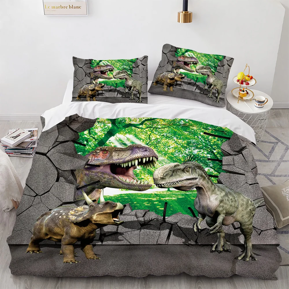 Dinosaur Duvet Cover Set King Queen Size For Kids Boys Girls Polyester Bedding Set Cartoon Wild Animals Pattern Comforter Cover