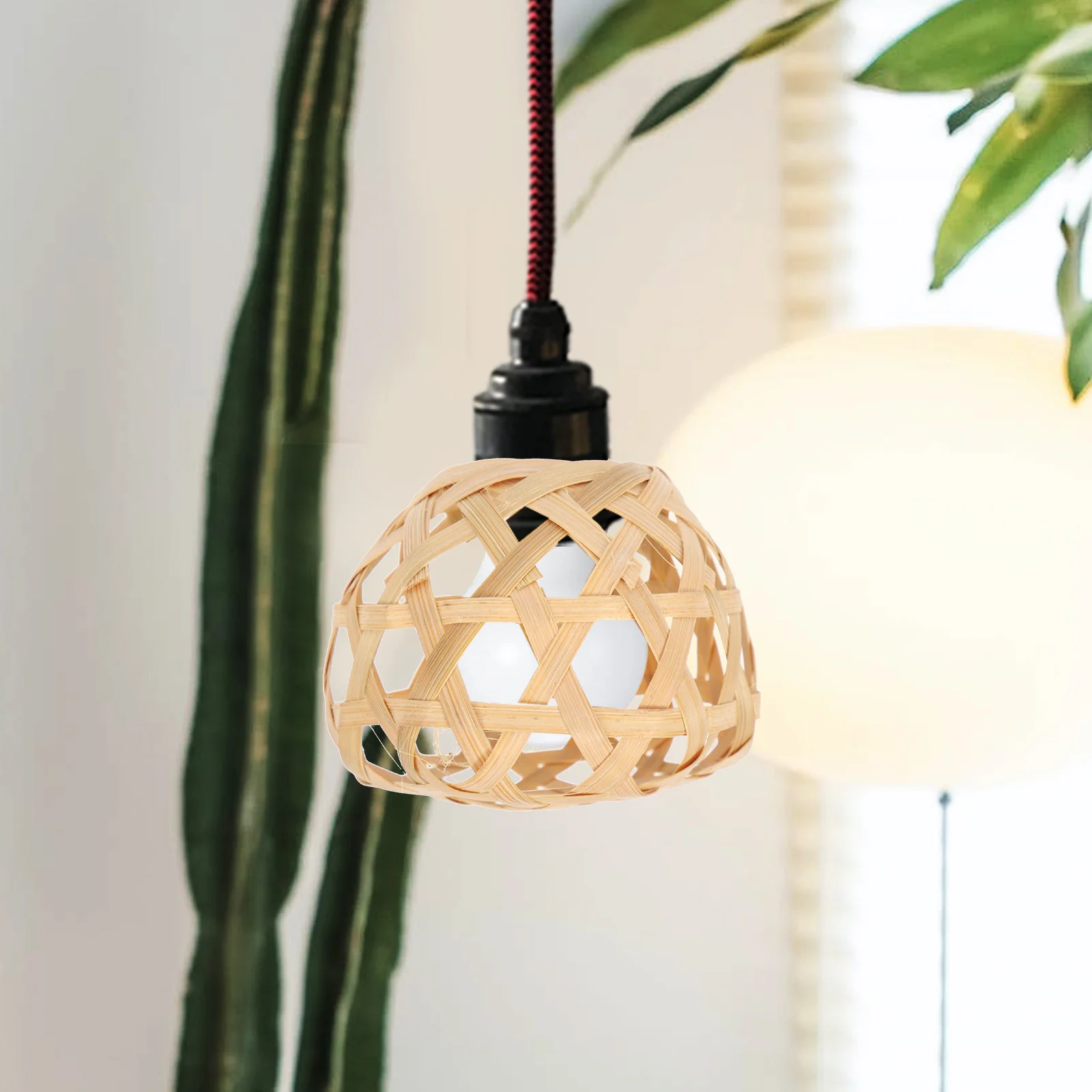 4 Pcs Cover Small Bamboo Cage with Hexagonal Eyes Lampshades for Table Light Weaving Wicker Pendant