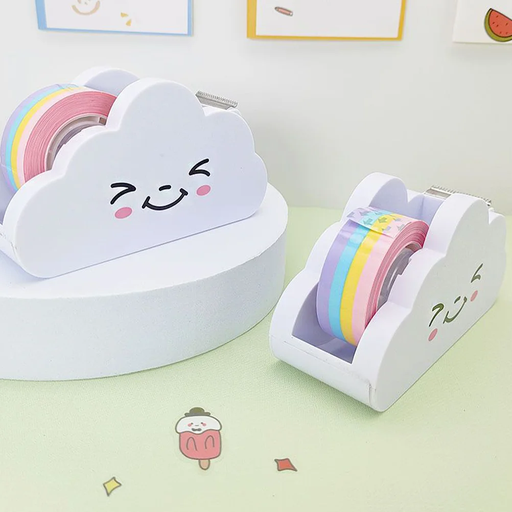 Kids Stickers Tape Multi-function Dispenser Holder Cartoon Adhesive White Cutting Tool Office