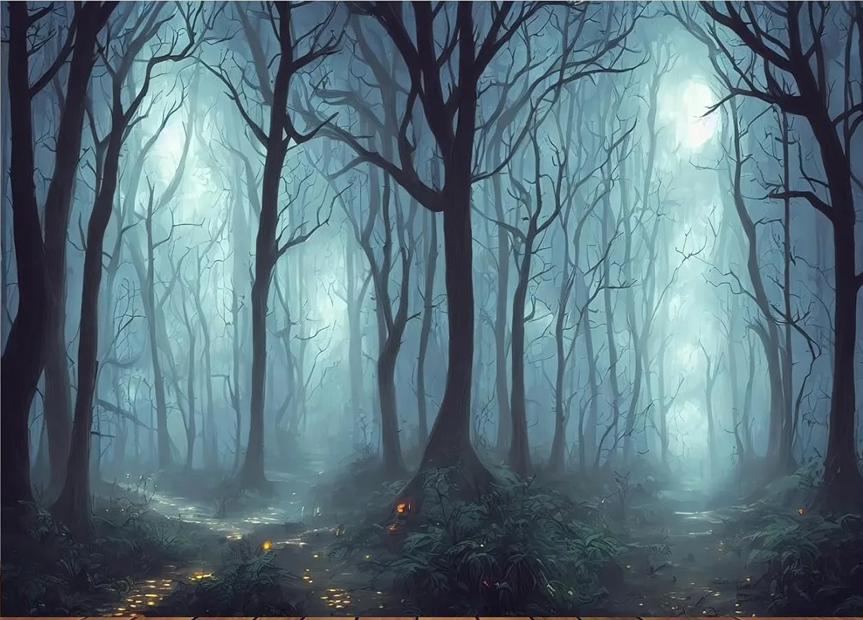 

Spooky Foggy Forest Dark Forest Magic Grove Vampire Evil Trees backdrops halloween Photography Studio Backgrounds