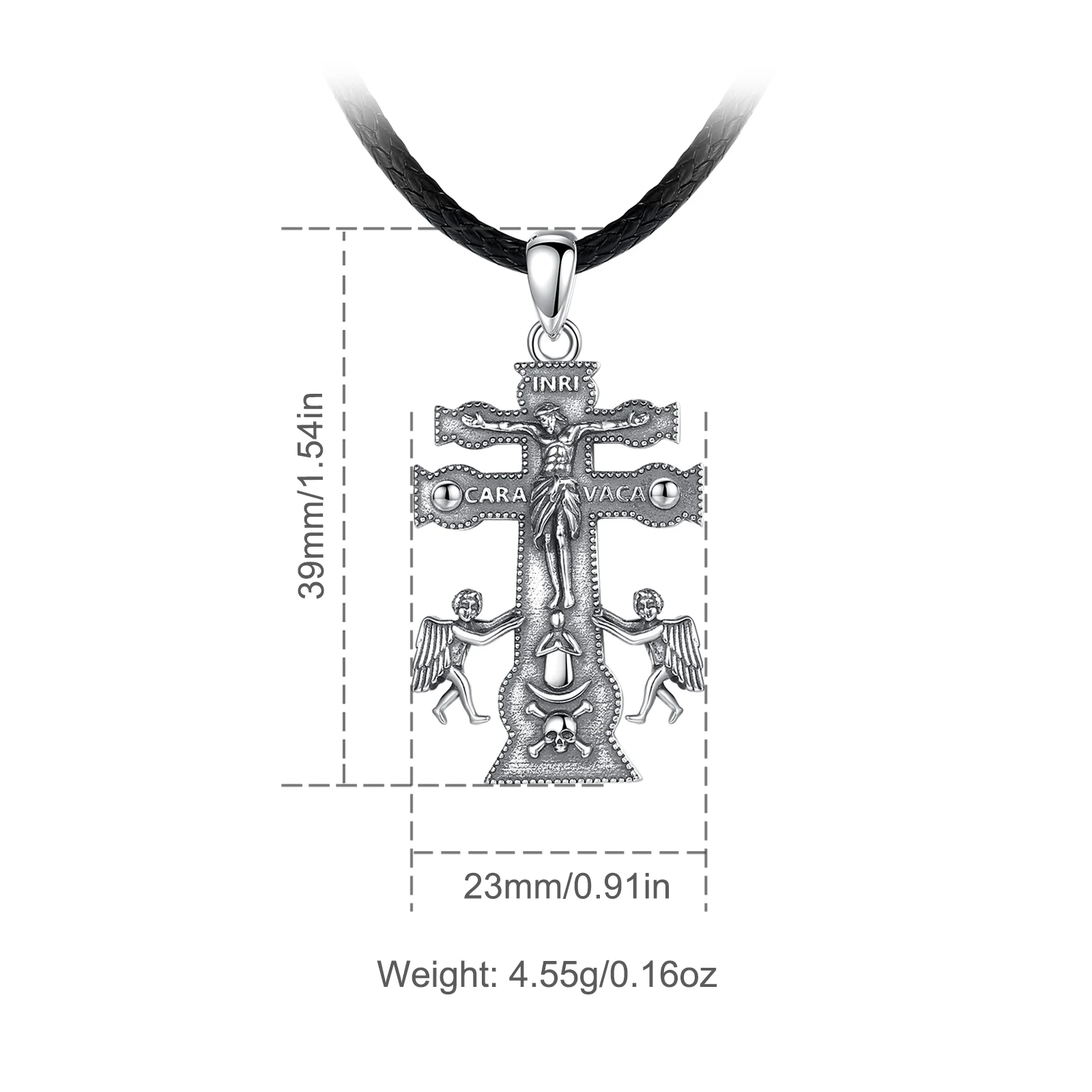 Caravaca Cross Jewelry Eudora 925 Sterling Silver Cross Necklace for Man Woman Angel Christian Personality  Pendant Banquet Gift