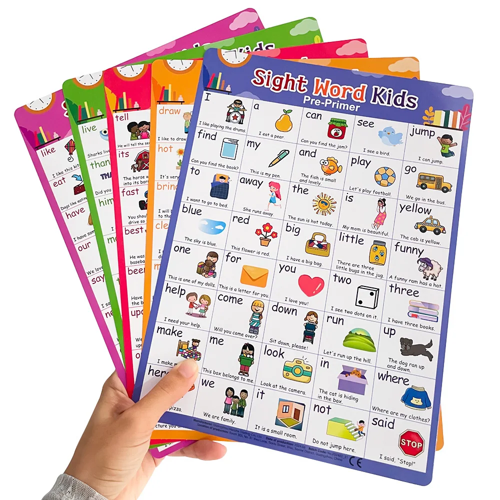 Pósteres de palabras de alta frecuencia para niños, material didáctico de palabras en inglés, decoración del aula, 220 palabras visuales