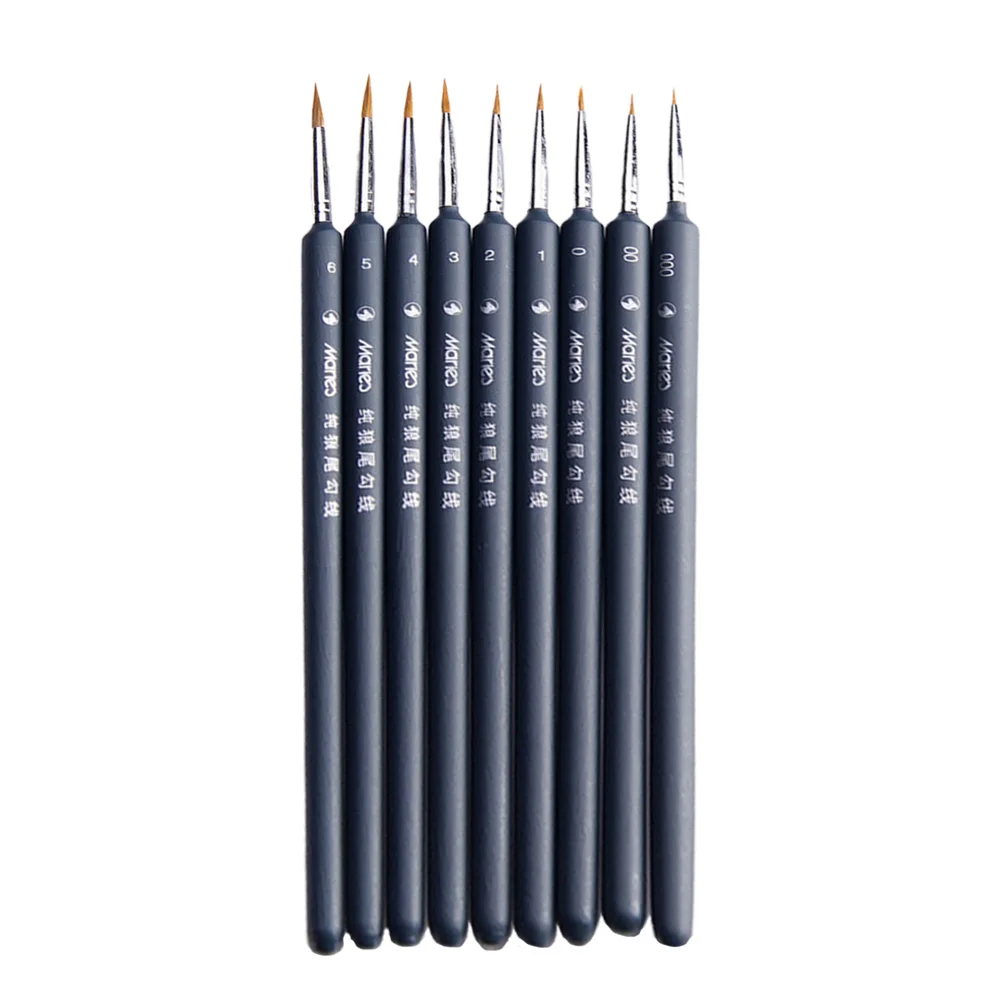 

9 Pcs Hook Pen Oil Paint Brush Line Drawing Hairbrush Palette Water Color Wooden Travel