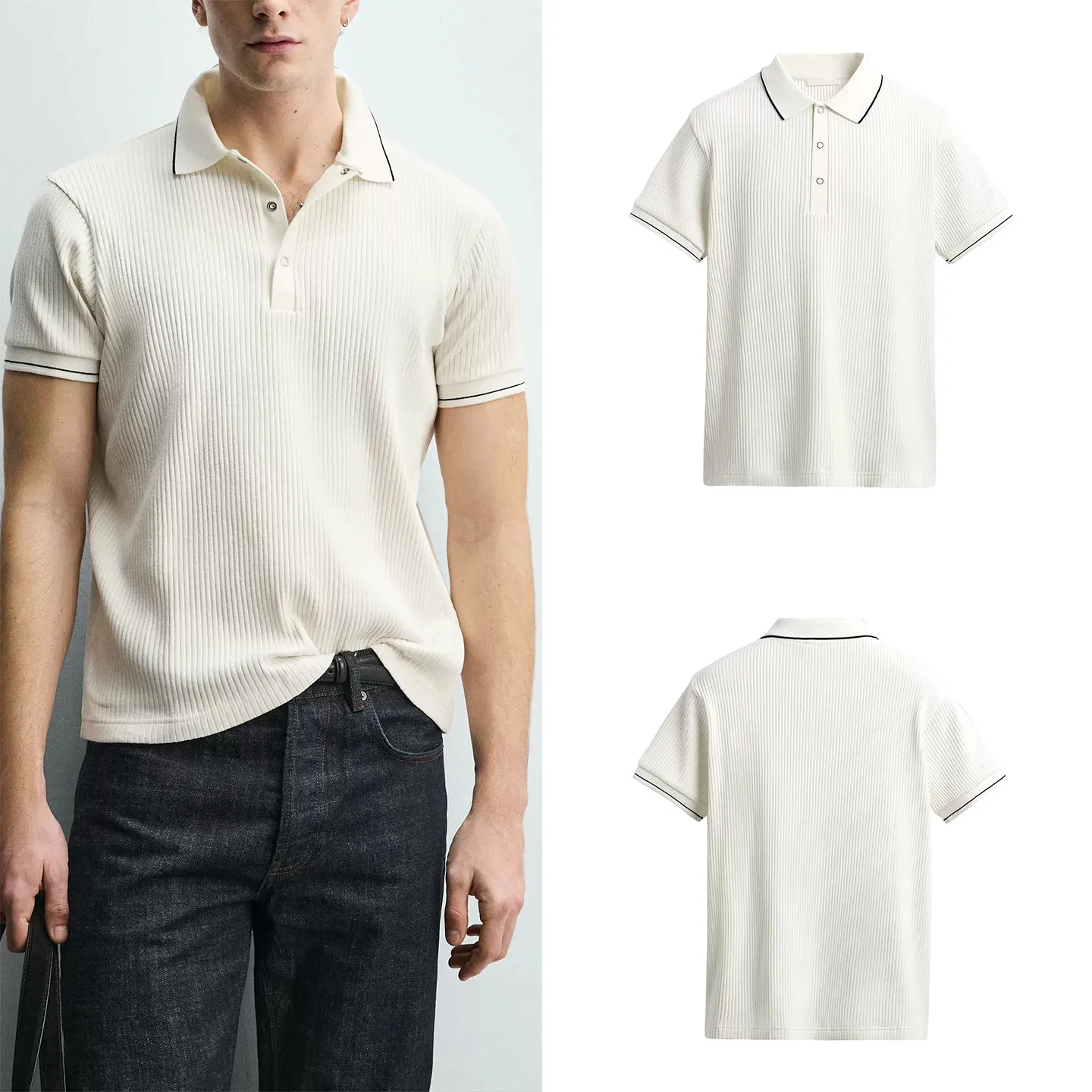 

Men's Slim Fit Short Sleeve Shirt Turn-down Collar Straight Tube Ribbed Design Summer Fashion 2026 ZADATA Brand