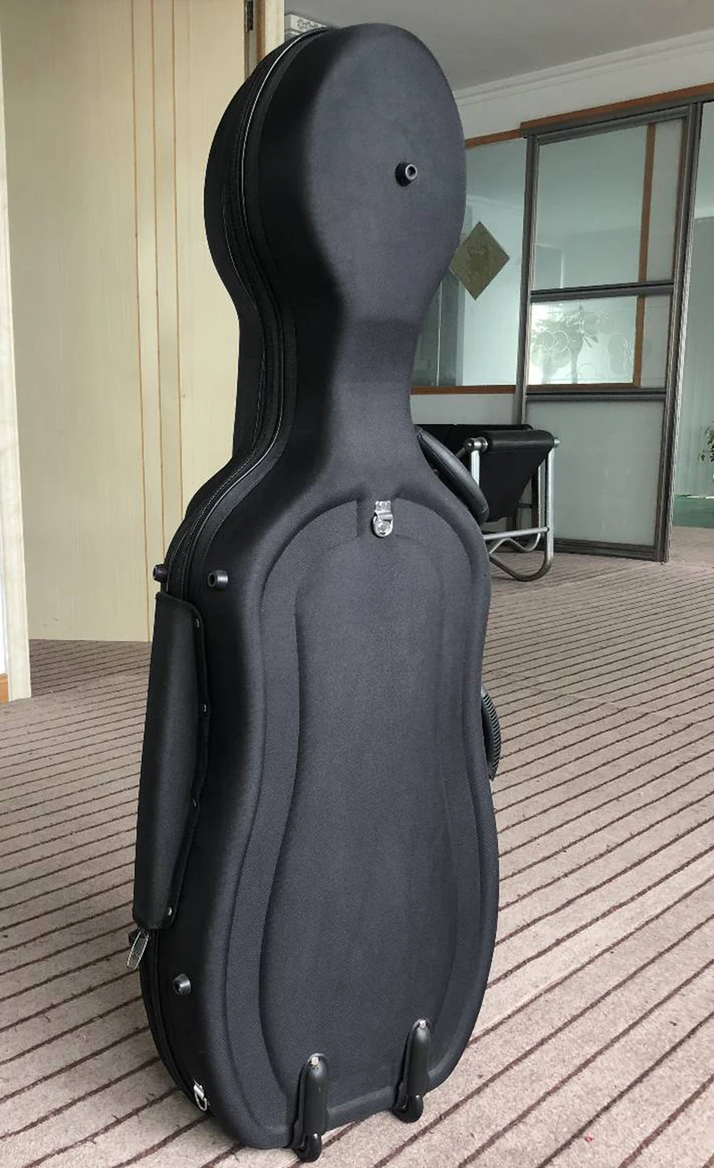 Fastshipping Best Quality 4/4  EVA Plastic Hard Cello Case Double Shoulder belt Double Rollers