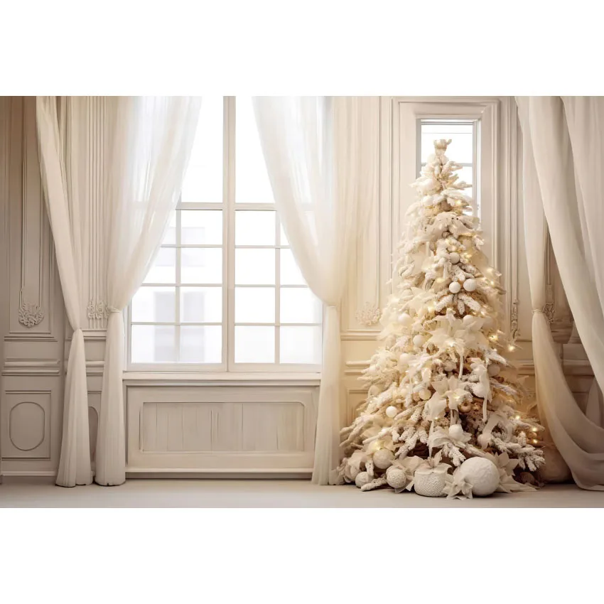 Avezano Christmas Backdrop Photography Background Winter Snowy Windows Xmas Trees Family Portrait Photocall Photo Studio