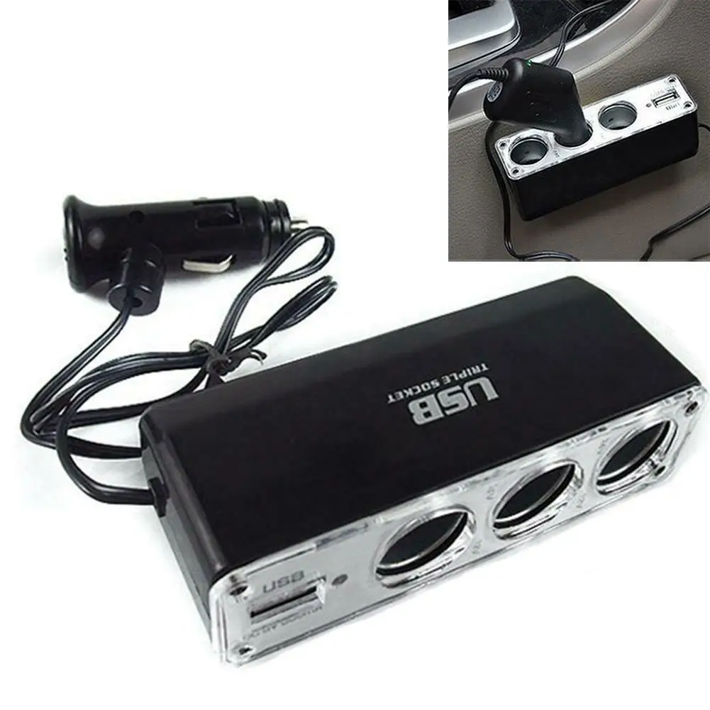 12V/24V 3 Way Multi Socket Car Cigarette Lighter Splitter Port Plug Adapter Triple Car USB USB Charger With Accessories B9S5