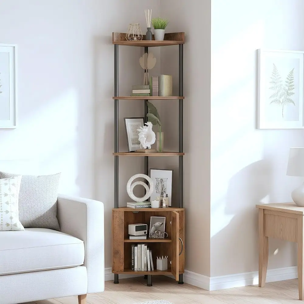 

Compact 5-Shelf Corner Cabinet for Home Storage: Versatile Bookcase for Rooms