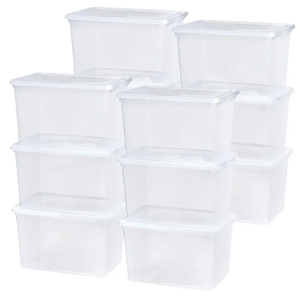 

12Pack Storage Bins with Lids, 68 Quart, Clear Stackable Containers Box Organize Shoes Closet Shelves Clothes Blankets Towels B