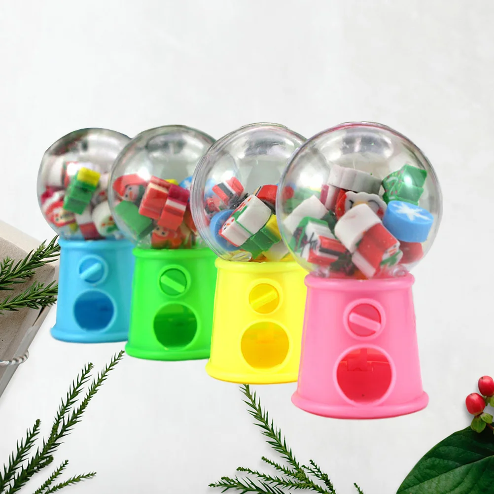 4Pcs Mini Pencil Eraser Cartoon Toy Rubber Eraser Cartoon Eraser Christmas Tree Heart Shape Box Student Stationery( Colo