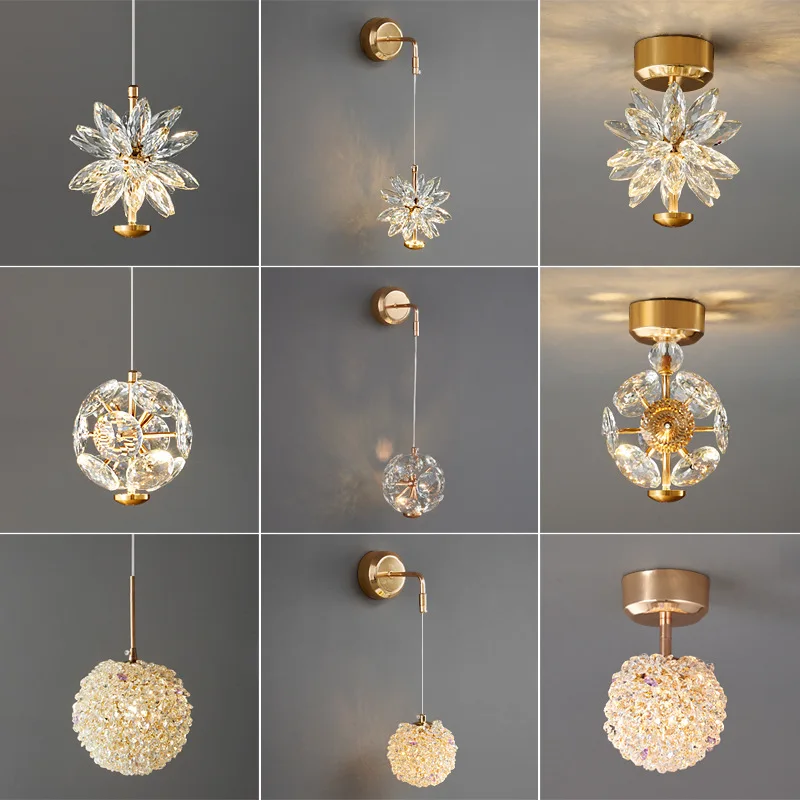 

Light Luxury French Crystal Led Chandelier Bedroom Bedside Lamp Warmly Creative High-end Entrance Room Long-line Wall Light