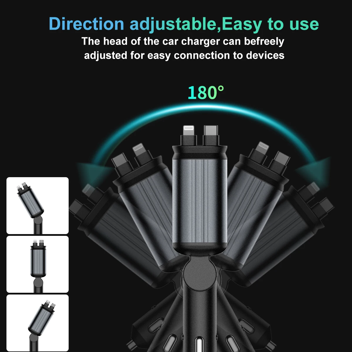 120 واط قابل للسحب شاحن سيارة شاحن سريع USB + PD30W محول الطاقة 4 في 1 شاحن الهاتف مع سقف النجوم للهاتف IOS أندرويد