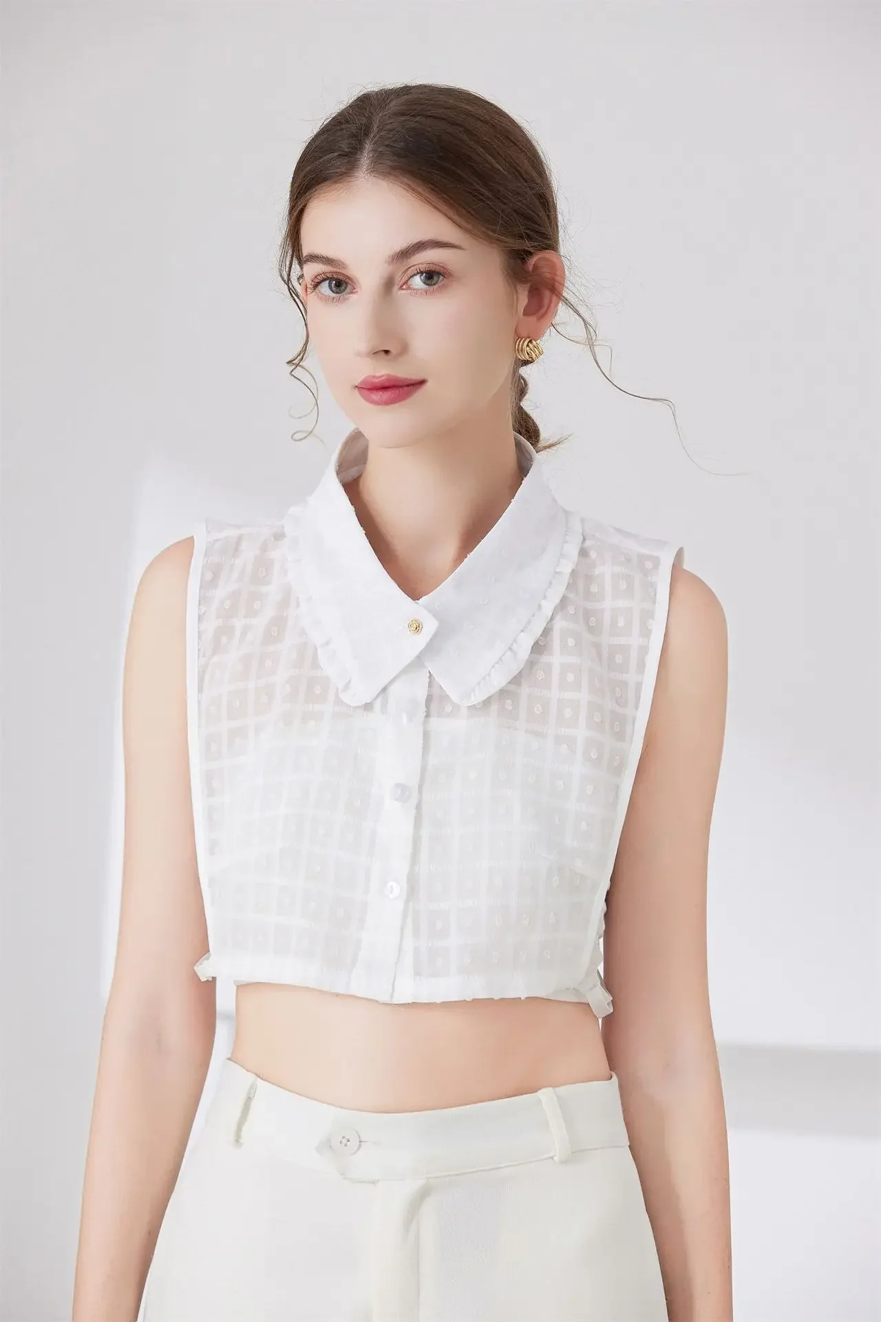 여성용 셔츠용 한국식 라펠 버튼 가짜 칼라 탈부착 가능한 칼라 화이트 가짜 칼라 여성용 스웨터 장식