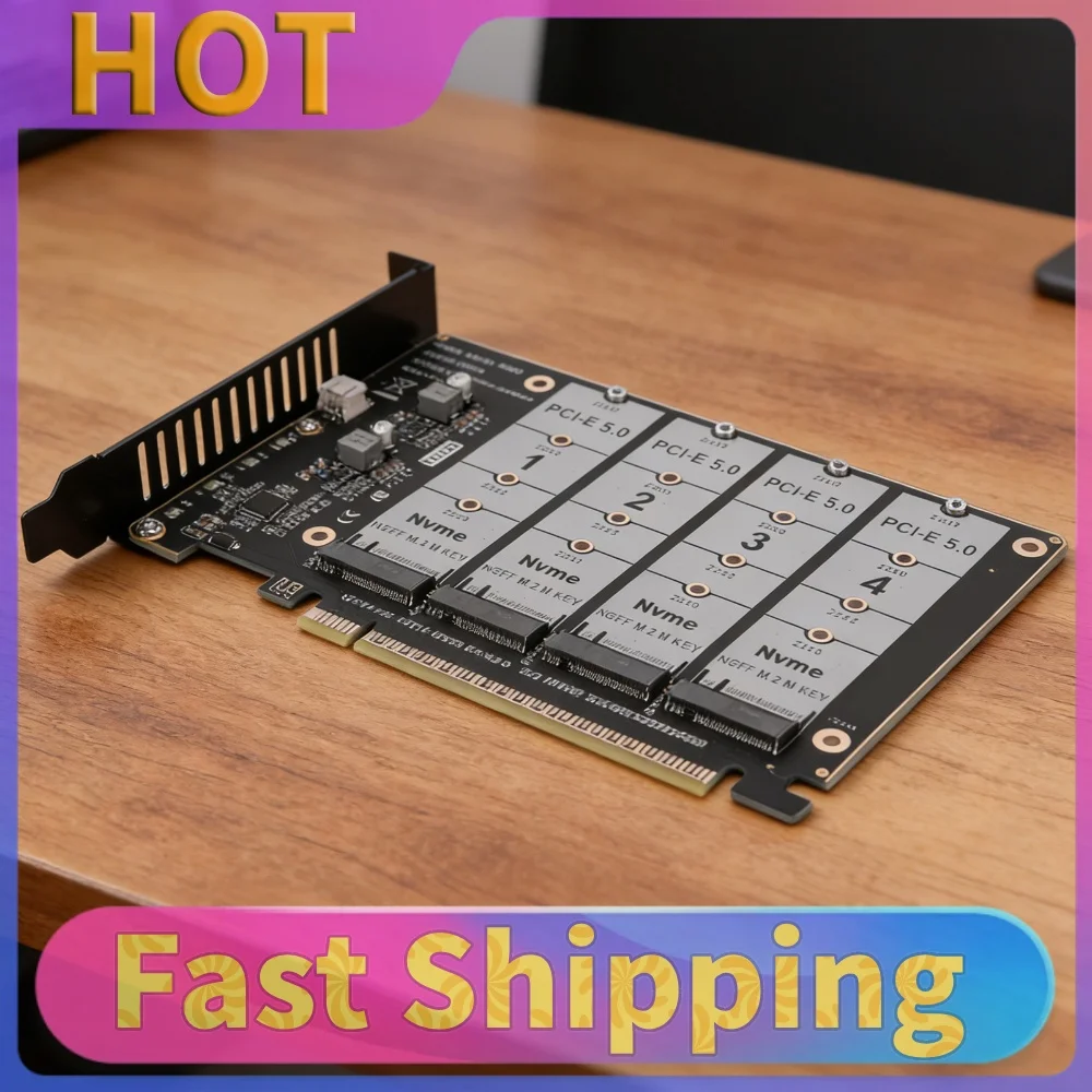 PCIE Express 5.0 Gen5 Gen4 X16 Detachable Bifurcation Raid Card To 4X NVME for M.2 for NGFF SSD Hard Drive Converter