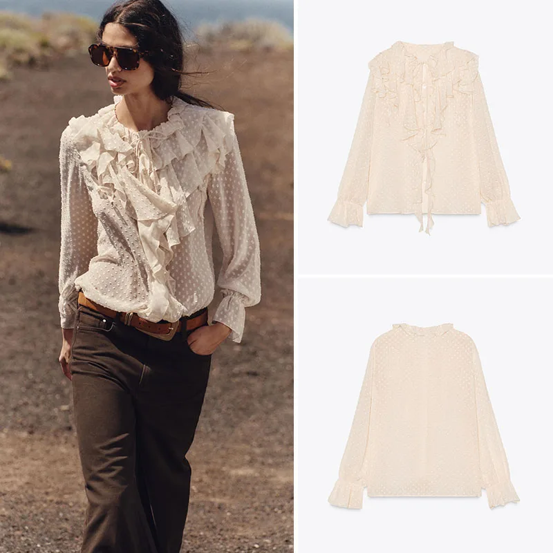 

Spring New Arrival Women's irt Layered Thin Veil Long Sve Street Sle Regular Length Pure Color 00% Other Material