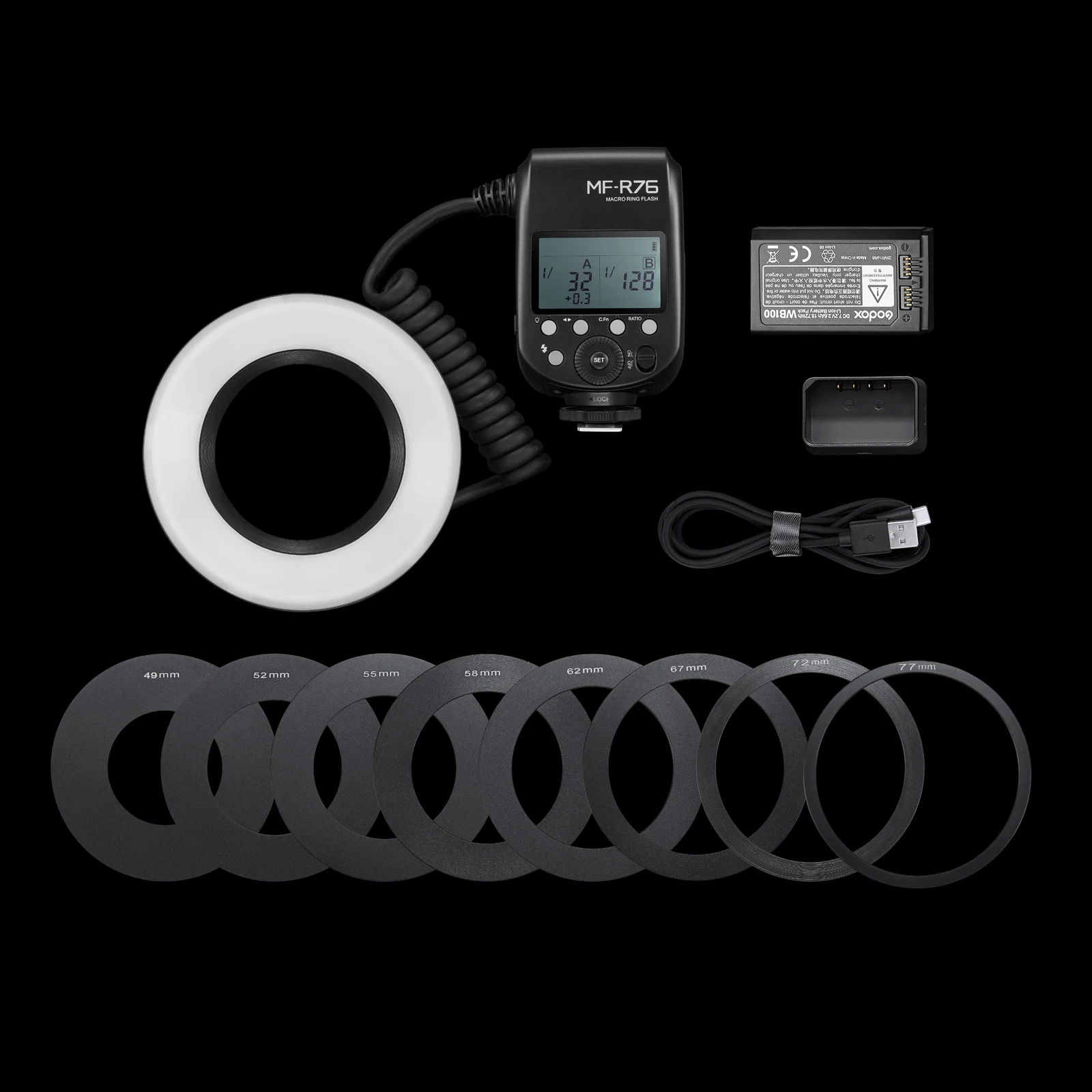 Godox MF-R76 RING76 5000K 매크로 LED 링 라이트 스피드라이트 플래시 라이트, 소니 캐논 니콘 카메라 5D 6D 7D 60D 70D 80D D850 A7MIV