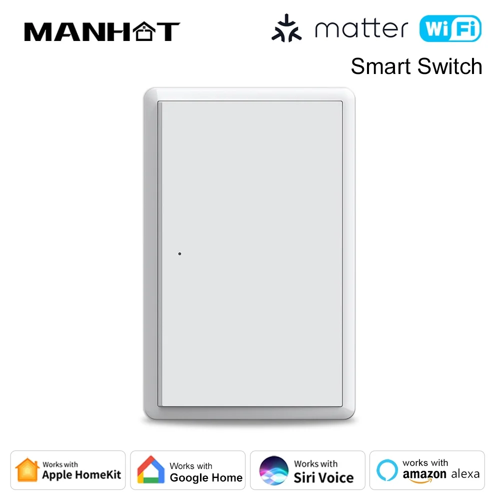 

Умный настенный выключатель Tuya Matter WiFi 1, 2, 3, 4, клюки, без нейтрального провода, кнопочные переключатели нейтрального провода, работает с приложением Homekit