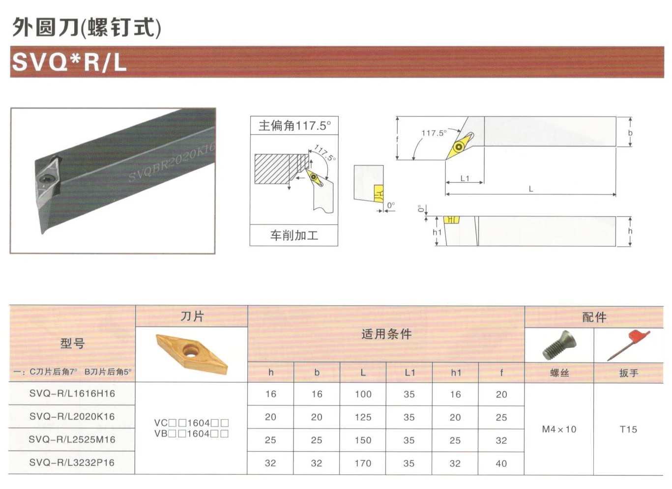 SVQBR, SVQBL, SVQCR, SVQCL CNC Turning Tool Holder: 1616H16, for Cylindrical and End Face Turning