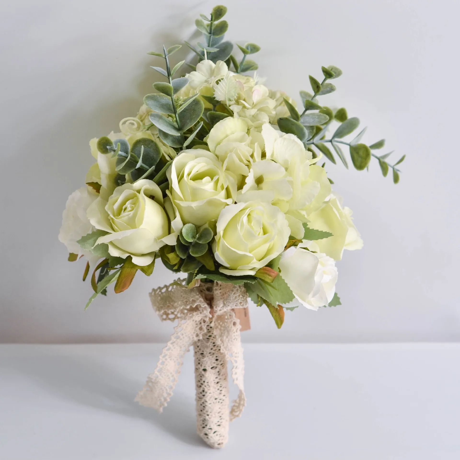 Free Shipping Light Green Series Imitation Rose Bouquet Wedding Live Decorative Prop Bridesmaid Artificial Holding Flowers