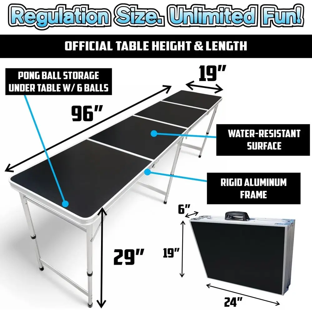 8-Foot Adjustable Folding Table with Cup Holders, LED Lighting, and Custom Graphics