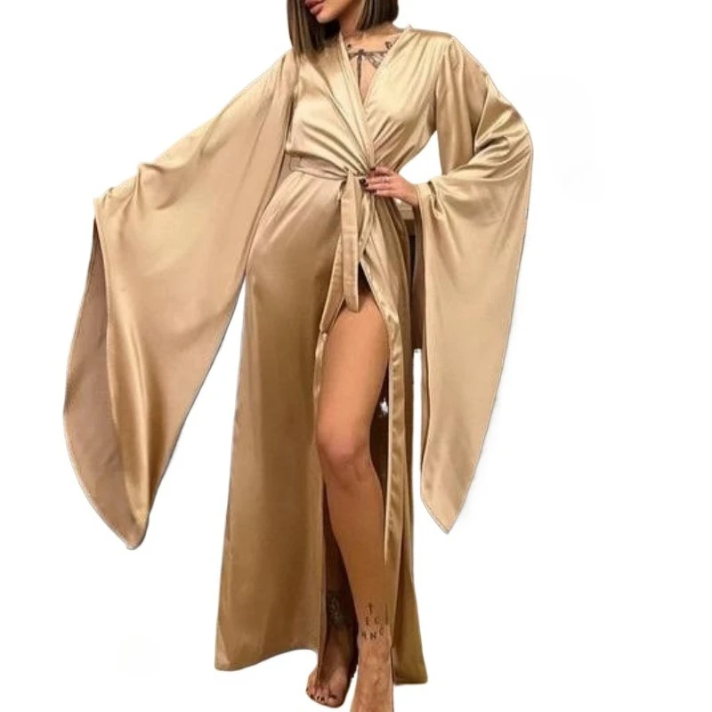 Europe America Cross-comfort Split-ended Robe, Casual Temperament, Home Women's Pajamas