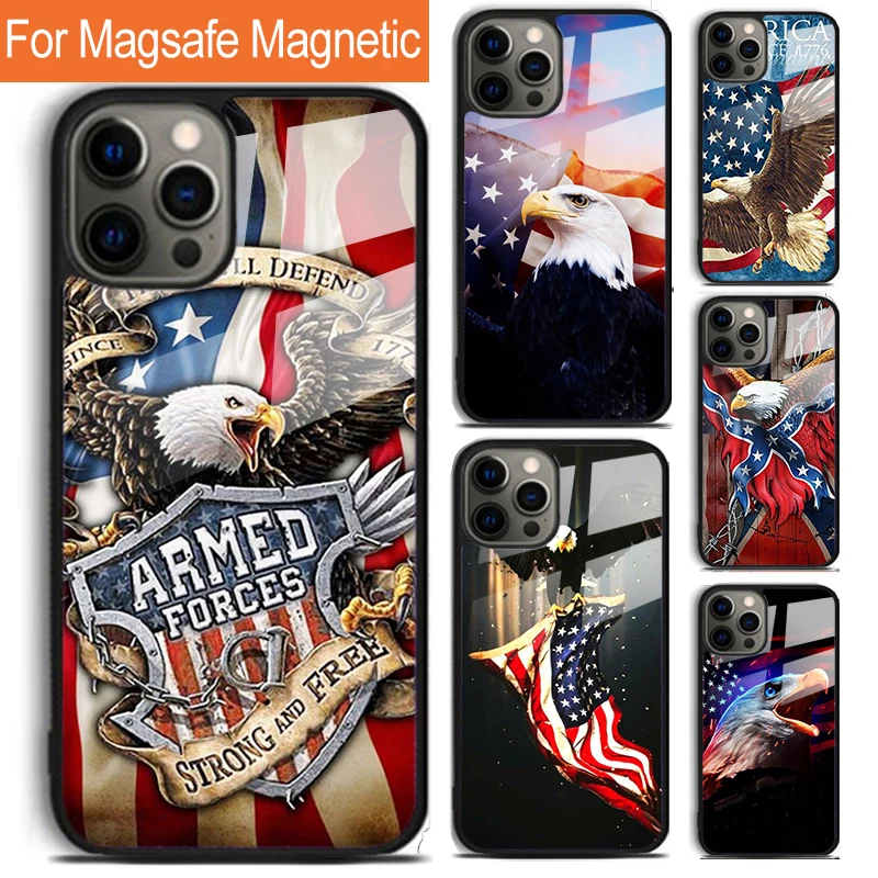 American Flag Phone Case For iPhone 16 15 14 13 12 11 Pro Max Plus Magsafe Magnetic Wireless Charging Cover